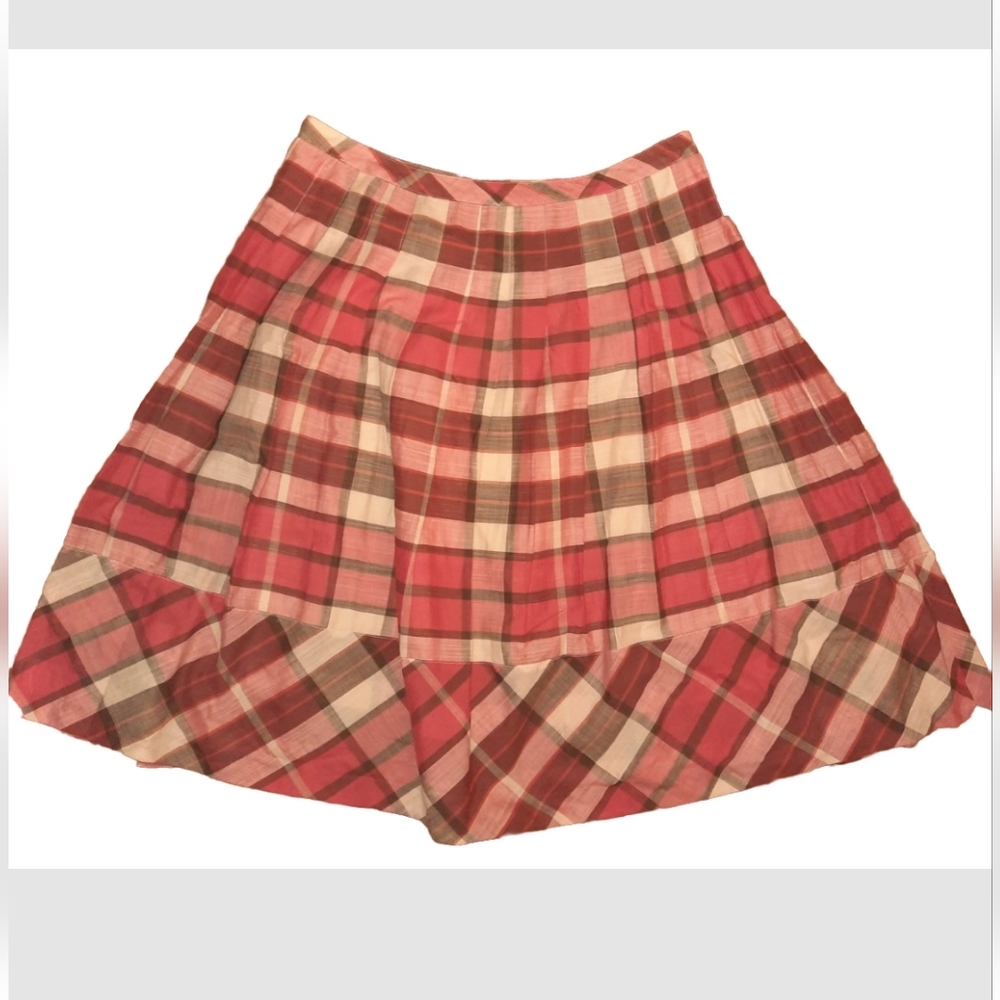 Talbots brown peach plaid pleated skirt size 10